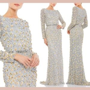 NWT‎ $698 Mac Duggal [ 4 ] 5437 Embellished Long Sleeve High Neck Gown S1802